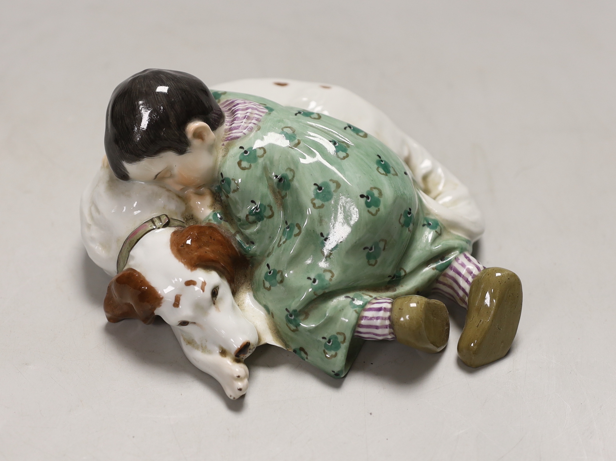 A Meissen porcelain ‘boy and dog’ group W.122, early 20th century, modelled by Julius Konrad Hentschel